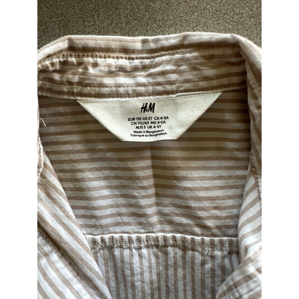 H&M Boys 5T Long Sleeve Button Up Collared Shirt White Tan Stripe 100% Cotton - Picture 3 of 4